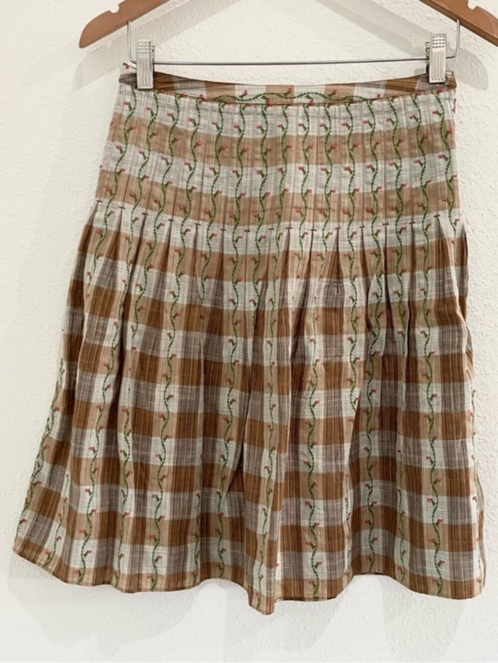 Free People Vintage Embroidered Skirt Cottagecore Pleated